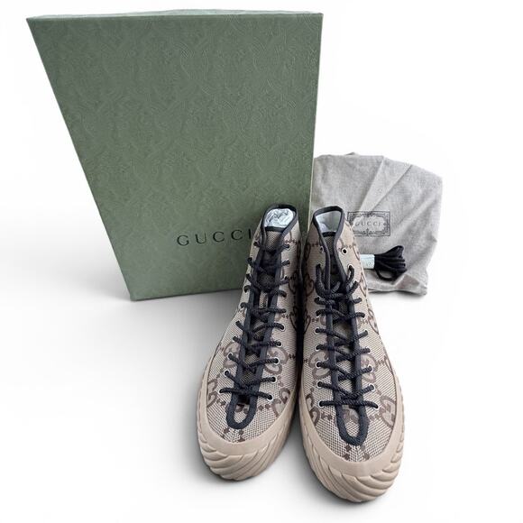 Gucci Tortuga Macro GG Canvas High-Top Sneaker Camel Ebony Sz 12.5 NIB main image 9
